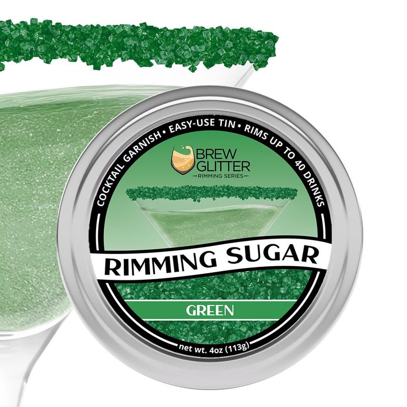 Bakell Brew Glitter - Green Rimming Sugar (4oz, 1x Bar Tin) Cocktail Garnish for Mixed Drinks & Refreshments - Image 1